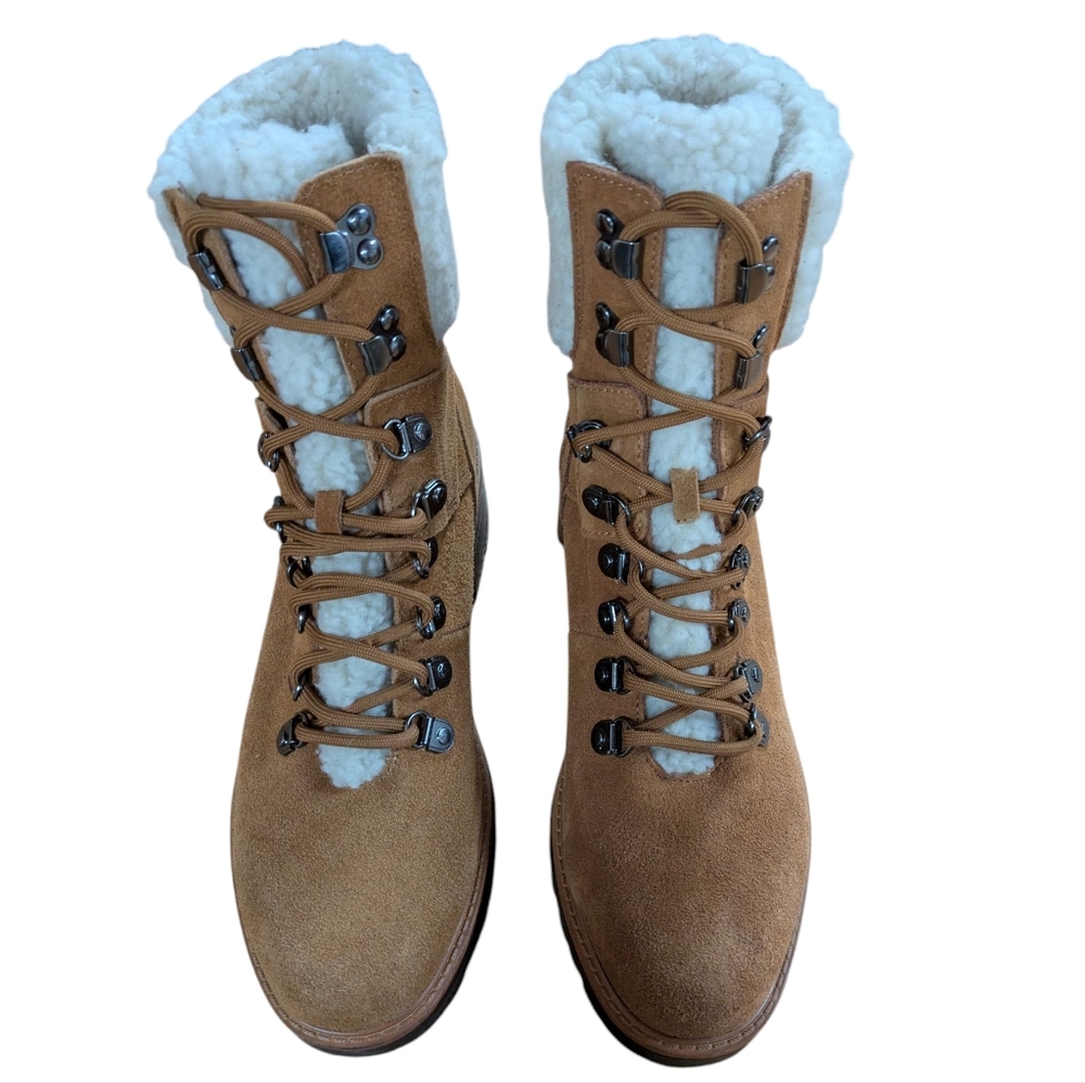 Marc Fisher Isalia Combat Boot Tan Suede with Faux Shearling Lining Size 8.5 - Picture 8 of 10
